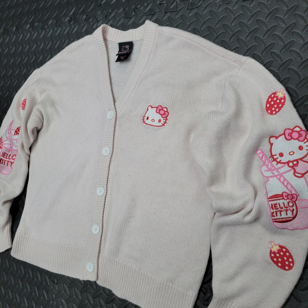 Hello Kitty Sweater Button Front Cardigan Kawaii Sanrio Y2K Mallcore Medium